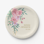 ボーエレガントー赤面ピンクウォーター色フローラ結婚ズ ペーパープレート (正面)