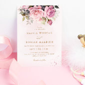 ボーエレガントー赤面ピンクウォーター色フローラ結婚ズ 招待状