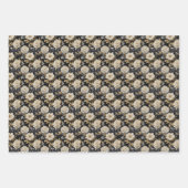 ボーエレガントー3dバラ牡丹ニュートラル自然ネイビー ラッピングペーパーシート (正面3)