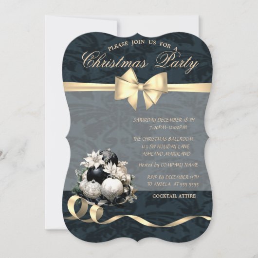 ボーエレガント,ボール,ポインセチアのクリスマスパーティー 招待状 (正面)