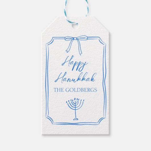 ボーエレガント（ユダヤ教）メノラー名前をカスタムするハッピーハヌカー ギフトタグ (正面)