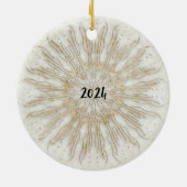 ボーオーガニックースタイル日が差すことマンダラゴールデンホワイト セラミックオーナメント (裏面)