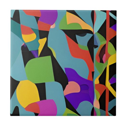 ボーカラフルホモダン抽象芸術アート青赤 タイル (正面)