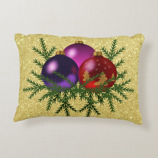 ボーカラフルルオーナメント金ゴールドフェイクグリッター アクセントクッション (裏面)