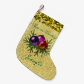 ボーカラフルルオーナメント金ゴールドフェイクグリッター スモールクリスマスストッキング (正面 (吊り時))