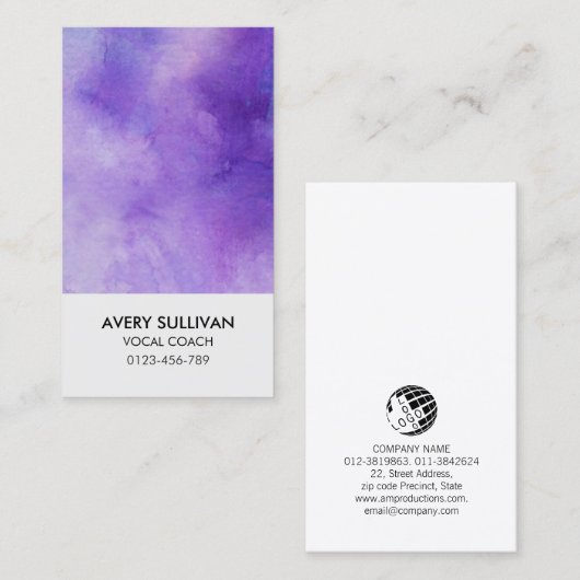 ボーカルコーチミュージックミュージシャンパープルウォーター色 名刺 (正面/裏面)