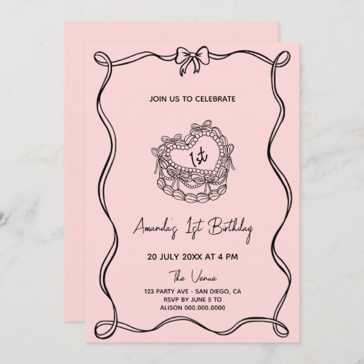 ボーガーリーファースト誕生日 招待状 (正面/裏面)