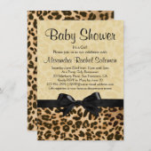 ボーガールベビーシャワー付きヒョウ柄招待状 招待状 (正面/裏面)