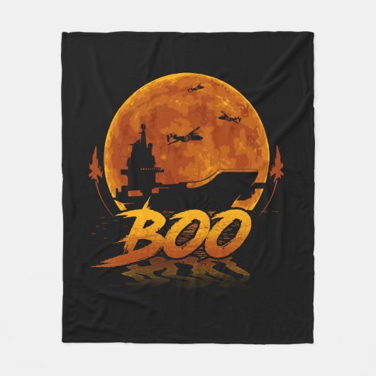 ボーキャリア機面白いハロウィン軍隊 フリースブランケット (正面)