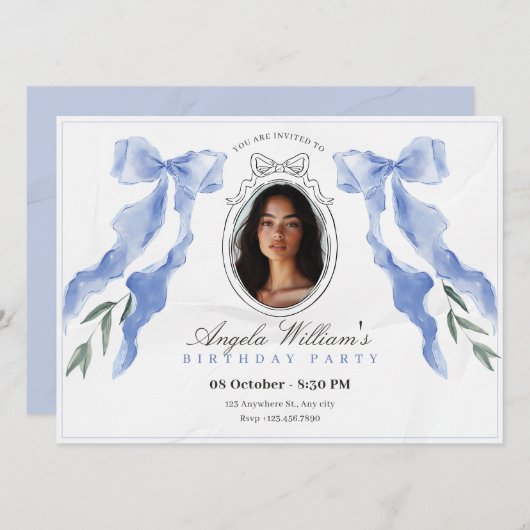 ボークラシックフエレガントフォト誕生日 招待状 (正面/裏面)