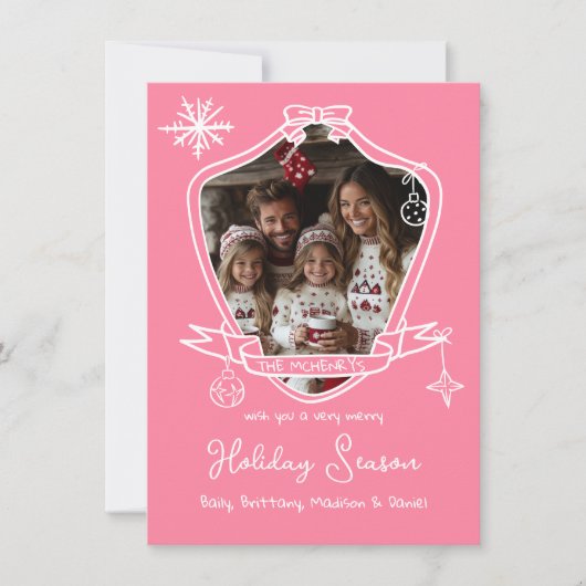 ボークレストハンドドロードドードルフォトクリスマスカード 招待状 (正面)