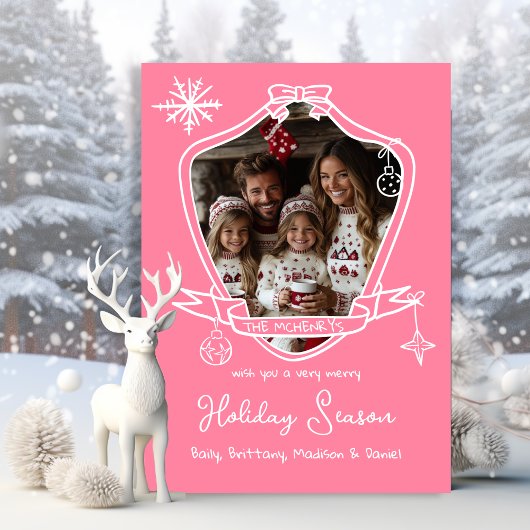 ボークレストハンドドロードドードルフォトクリスマスカード 招待状