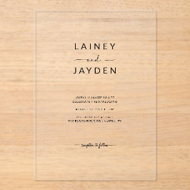 ボーシンプルエレガントド結婚スクリプ澄んト アクリル招待状