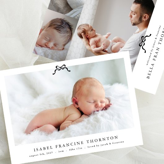 ボーシンプルフエレガントフォトベビー誕生 案内状