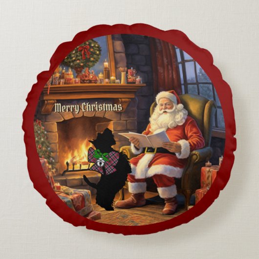 ボースウィック スコティー ドッグ & サンタ パーソナライズド クリスマス ラウンドクッション (正面)