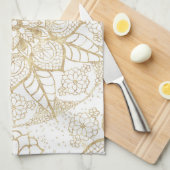 ボースタイリッシュホホワイト金ゴールドマンダラフローラ キッチンタオル (四つ折り)