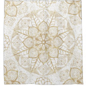 ボースタイリッシュホホワイト金ゴールドマンダラフローラ シャワーカーテン (正面)