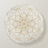 ボースタイリッシュホホワイト金ゴールドマンダラフローラ ラウンドクッション (裏面)