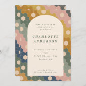 ボースタイリッシュー幾何学青緑の卒業パーティー 招待状 (正面/裏面)