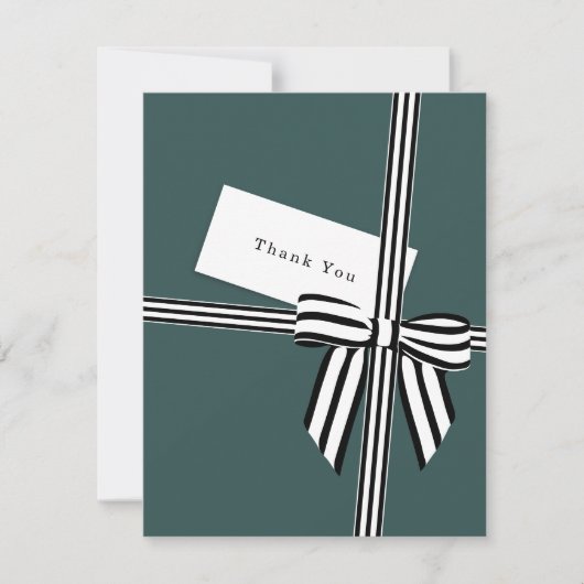 ボーストライプのフラットサンキューカードグリーン 招待状 (正面)