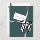 ボーストライプのフラット招待状カードグリーン 招待状 (正面/裏面)