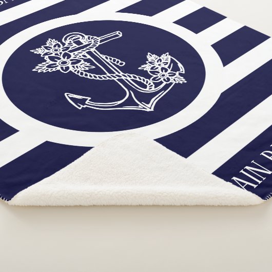 ボーストライプトいかり付き青航海の色の模様 シェルパブランケット (3/4)