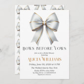 ボーズウィズフォーズ金ゴールドホワイトボウブライダルシャワー 招待状 (正面/裏面)