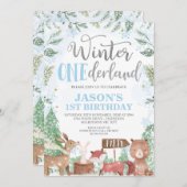 ボーズウィンターオンダーランドウッドランドアニマルズ誕生日 招待状 (正面/裏面)