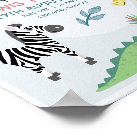 ボーズカワイイサファリアニマルズ誕生統計ベビー子供部屋 ポスター (角)