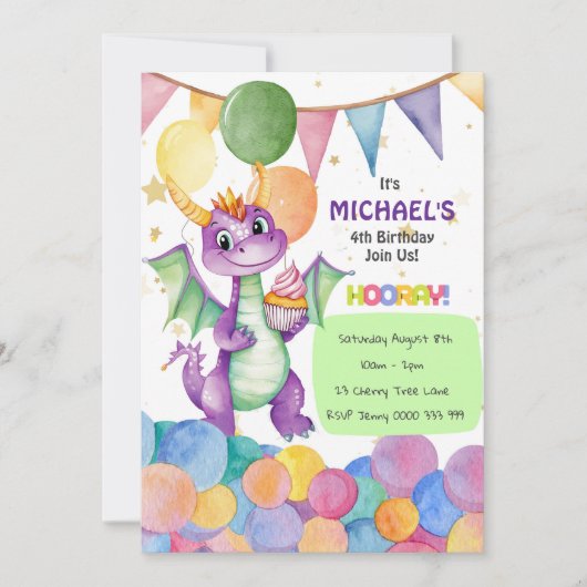 ボーズカワイドラゴン子供の誕生日招待状 招待状 (正面)