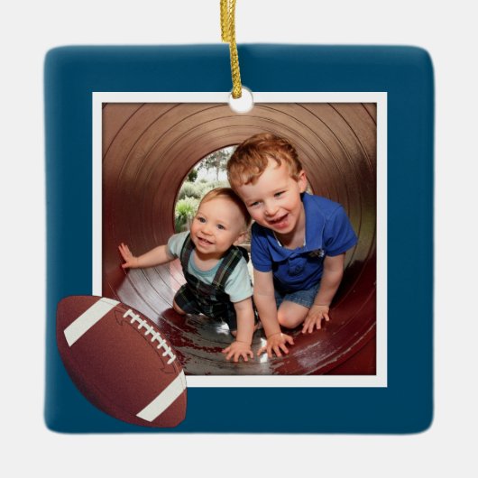ボーズサッカーフォトクリスマスセラミックオーナメント セラミックオーナメント (正面)