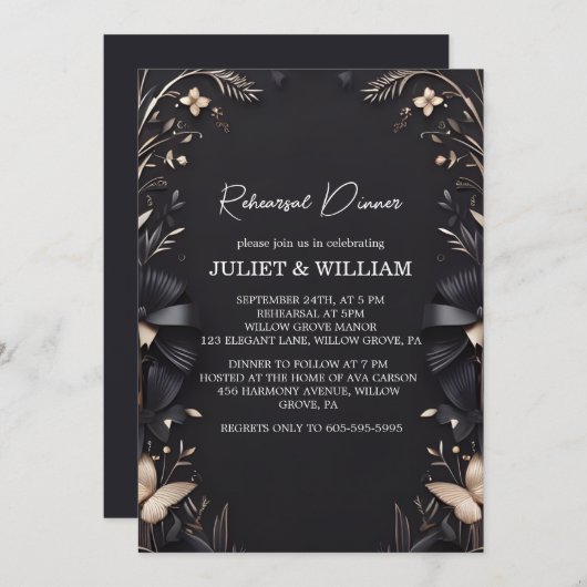 ボーズサテンシックリボン切断リハーサルディナー 招待状 (正面/裏面)