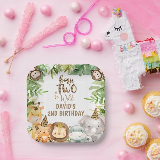 ボーズサファリアニマルツワイルド誕生日スクエアプレート ペーパープレート (パーティー)