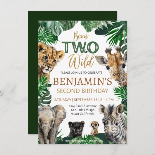 ボーズサファリツーワイルド誕生日 招待状 (正面/裏面)
