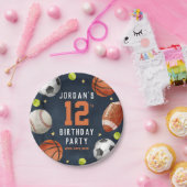 ボーズスポーツテーマオレンジネイビーバースデーパーティー ペーパープレート (パーティー)