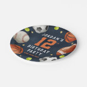 ボーズスポーツテーマオレンジネイビーバースデーパーティー ペーパープレート (アングル)