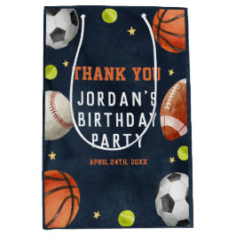 ボーズスポーツテーマオレンジネイビーバースデーパーティー ミディアムペーパーバッグ