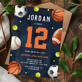 ボーズスポーツテーマオレンジネイビーバースデーパーティー 招待状