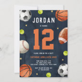 ボーズスポーツテーマオレンジネイビーバースデーパーティー 招待状 (正面)