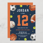 ボーズスポーツテーマネイビーオレンジバースデーパーティー 招待状 (正面/裏面)