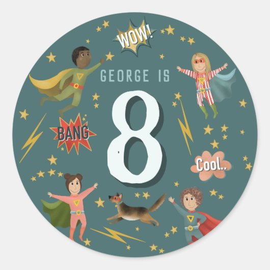 ボーズスーパーヒーローキッズエイジ誕生日 ラウンドシール (正面)