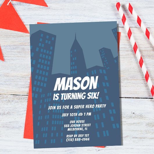 ボーズスーパーヒーローシティバースデーパーティーの招待 招待状