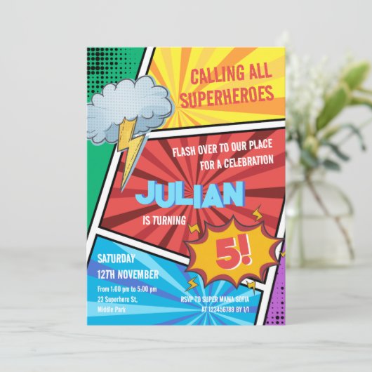 ボーズスーパーヒーローターニング5th漫画誕生日 招待状 (スタンド正面)