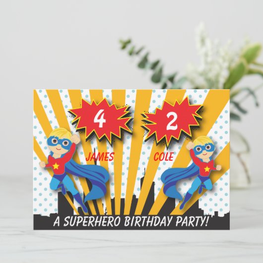 ボーズスーパーヒーロー誕生日招待状 招待状 (スタンド正面)
