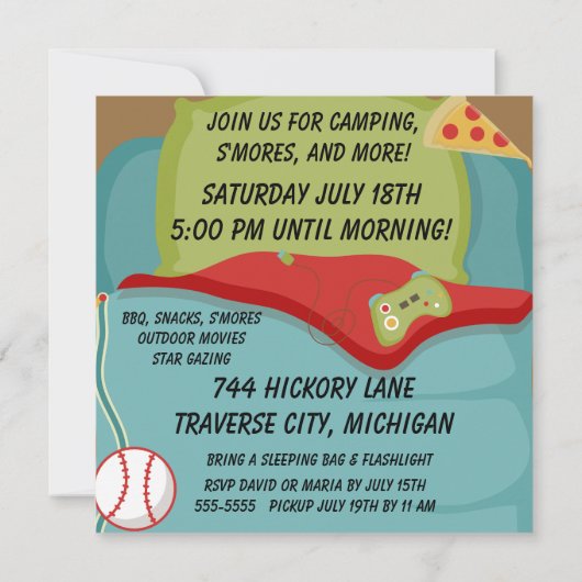 ボーズバックヤードキャンプアウト誕生日招待状 招待状 (裏面)