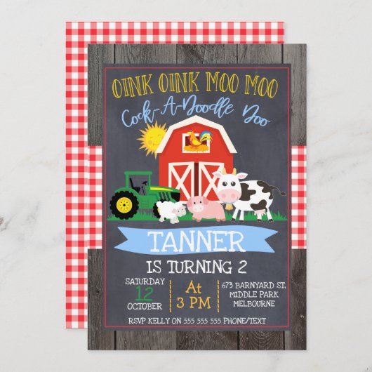 ボーズファーム納屋周囲の庭シャルボード誕生日招待状 招待状 (正面/裏面)