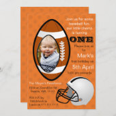 ボーズフットボールラグビー第1誕生日写真招待状 招待状 (正面/裏面)