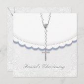 ボーズブルーとグレーの《キリスト教》洗礼式や命名式招待状 招待状 (正面/裏面)