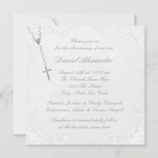 ボーズブルーとグレーの《キリスト教》洗礼式や命名式招待状 招待状 (裏面)