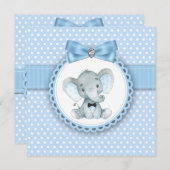 ボーズブルーエレファントベビーシャワー招待状 招待状 (正面/裏面)
